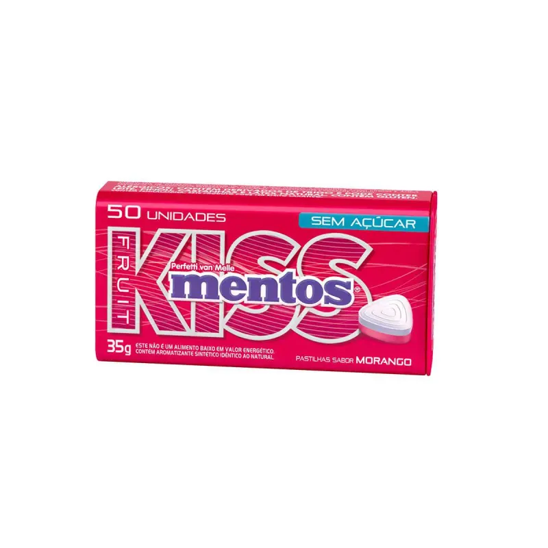 Bala Kiss Mentos Sabor Morango Sem Açúcar 50 unidades