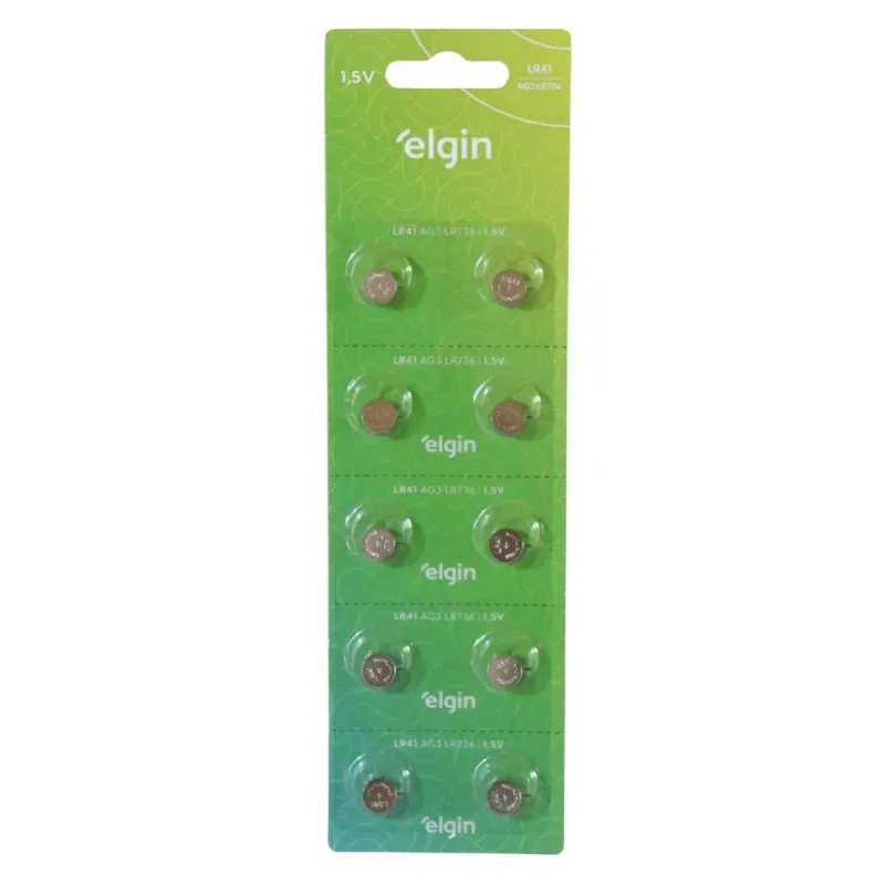 10 Baterias Pilhas Alcalina Lr41 1,5v Blister Cartela Elgin