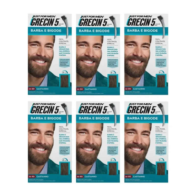 Grecin 5 Barba e Bigode 28g M - 90 Castanho - Kit C / 6un