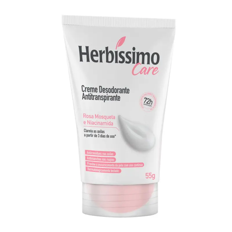 Desodorante Antitranspirante Creme Herbíssimo Care Rosa Mosqueta e Niacinamida 72h 55g