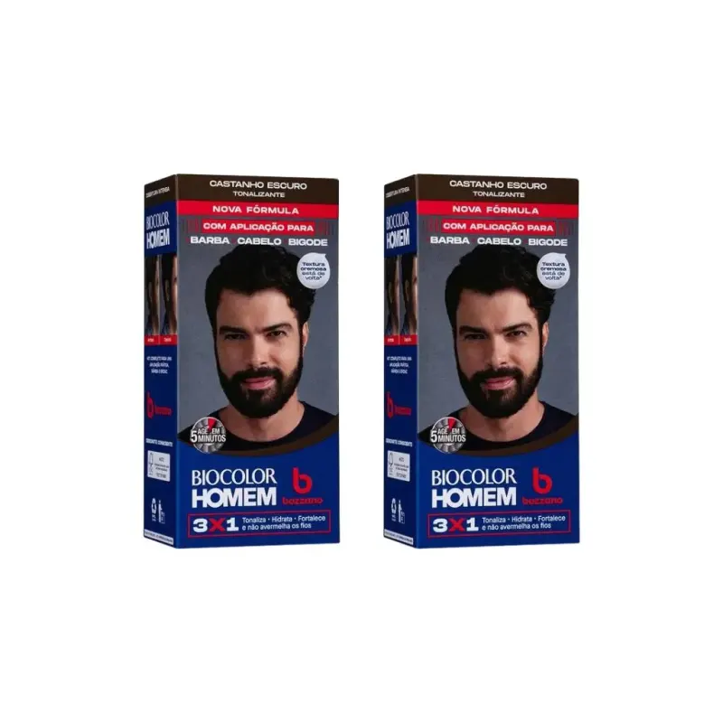 Coloraçao Biocolor Homem Bozzano Castanho Escuro - Kit C / 2un