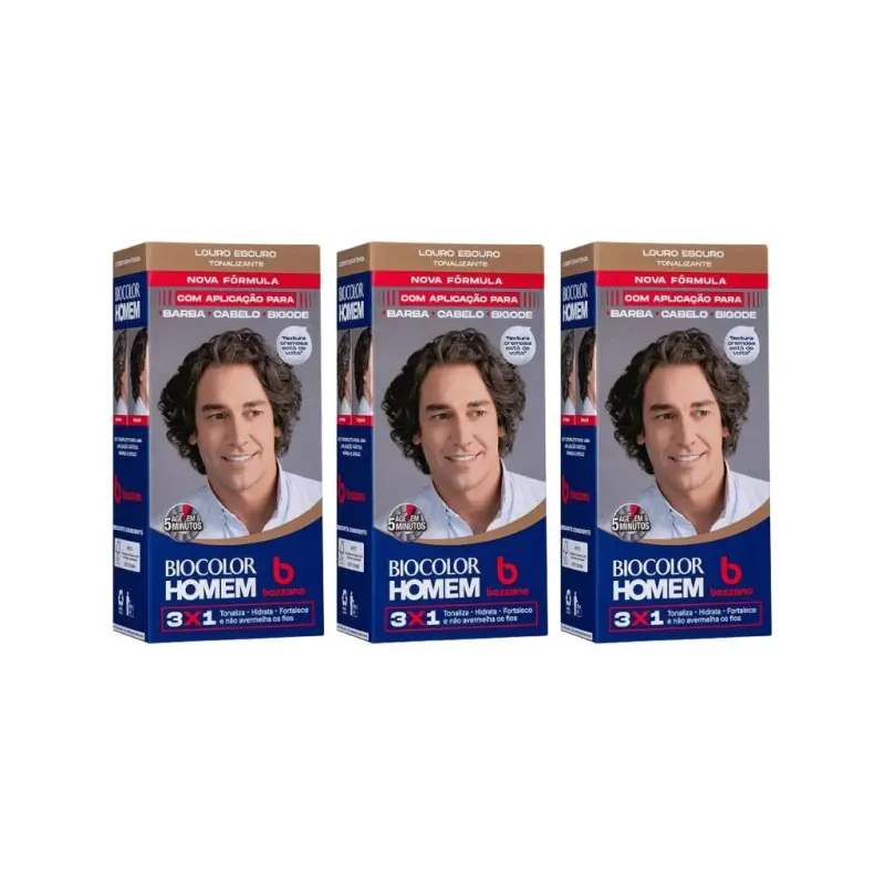 Coloraçao Biocolor Homem Bozzano Louro Escuro - Kit C / 3un