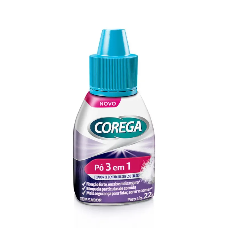 Pó Fixador de Dentaduras Corega 3 em 1 Sem Sabor 22g