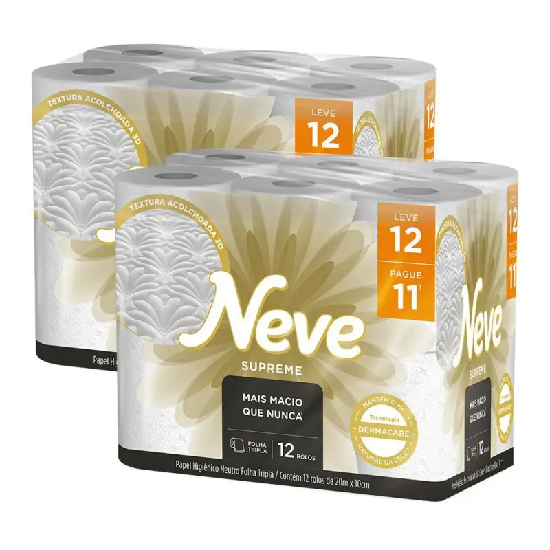 Kit 2 Papel Higiênico Neve Supreme Folha Tripla Leve 12un Cada