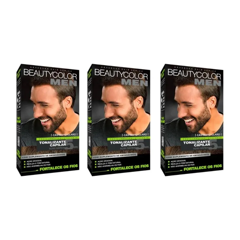 Coloraçao Beauty Color Men Castanho Claro - Kit C / 3un