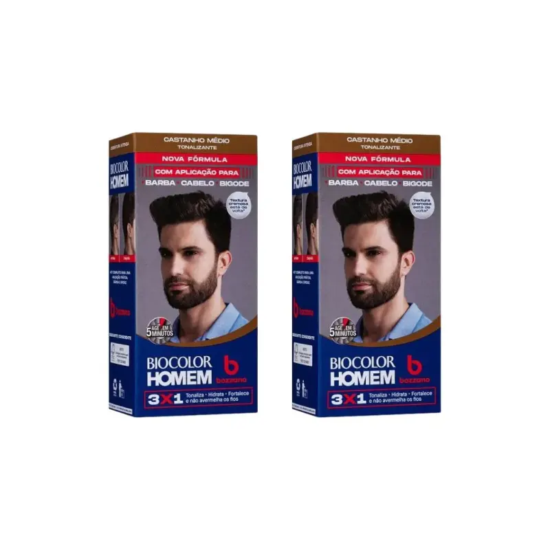 Coloraçao Biocolor Homem Bozzano Castanho Medio - Kit C / 2un