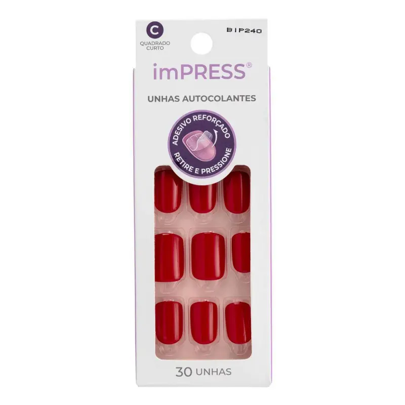 Unhas Autocolantes Kiss NY Impress Color Quadrado Curto Tweetheart 30 Unidades