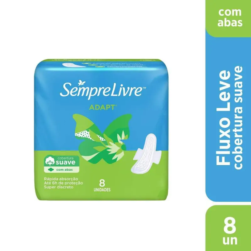 Absorvente Sempre Livre Adapt Cobertura Suave Com Abas com 8 unidades