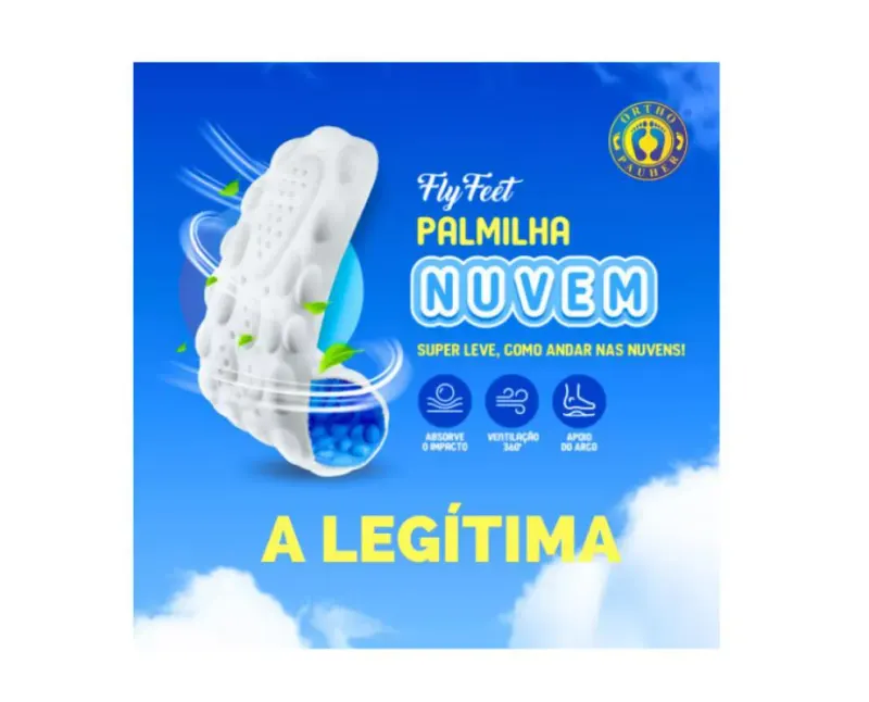 Palmilha Ortopédica Fly Feet Nuvem para Esporão, Fascite Plantar, Pés Diabéticos e Alívio de Dores - Ortho Pauher 4142