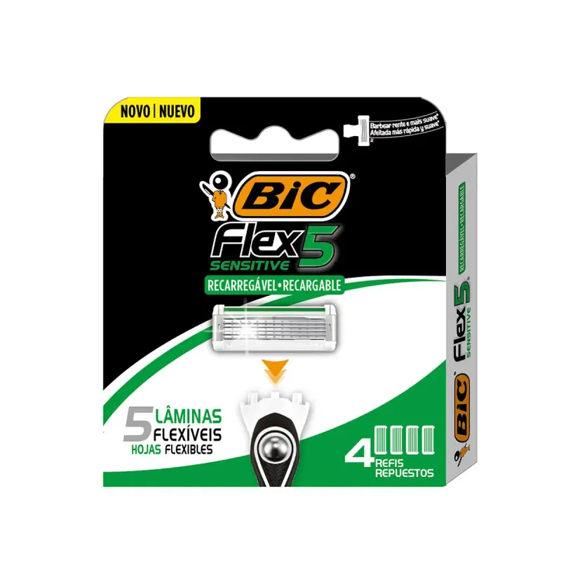 Refil para Aparelho de Barbear BIC Sensitive Flex 5 4 Cargas