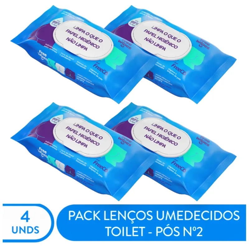 Lenço Umedecido Toilet Free Wipes 4 Unidades