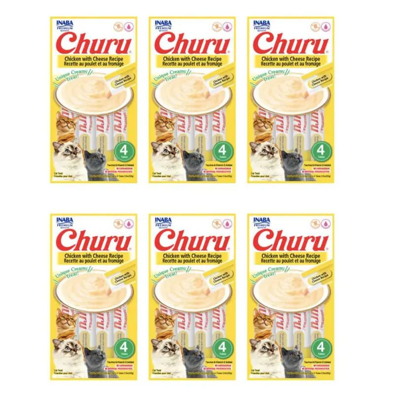 Caixa 6 unidades Petisco Purê Churu Galinha E Queijo para Gatos 56g