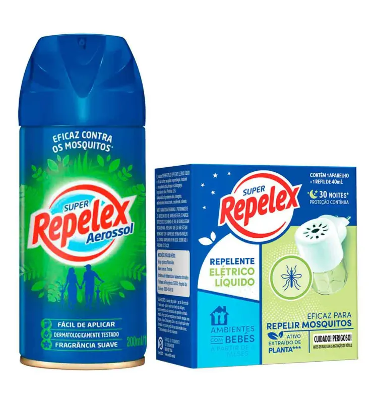 Kit Repelex Repelente Aerosol Super Family Care 200ml + Aparelho Elétrico + Repelente 30 Noites 40ml