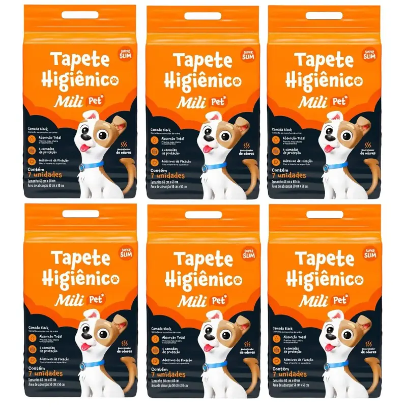 6 Un Tapete Higiênico Pet Super Slin Mili com 7un