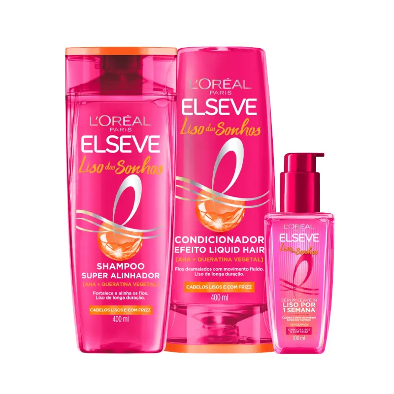 Kit L'Oréal Paris Elseve Liso dos Sonhos Shampoo 400ml + Condicionador 400ml + Sérum Leave-In 100ml