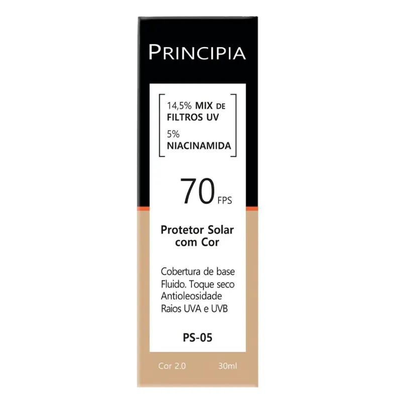 Protetor Solar Facial Principia Skincare PS-05 14,5% Mix de Filtros Uv + 5% Niacinamida FPS 70 Cor 2.0 30ml