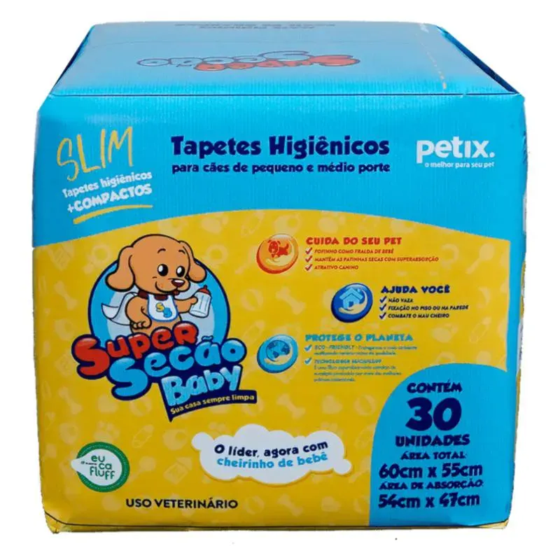 Tapete Higiênico Super Secão Baby Slim 30Un 60X55Cm para Cães de Pequeno e Médio Porte