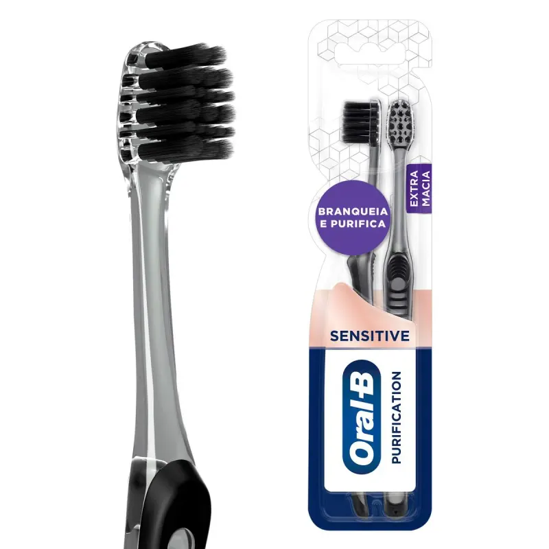 Escova de Dente Oral-B Purification Sensitive Cerdas Ultrafinas Minerais de Carvão 2 unidades
