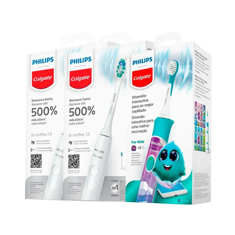 Kit Escova de Dente Elétrica Philips Colgate SonicPro 35 2 Unidades + SonicPro Kids 1 unidade