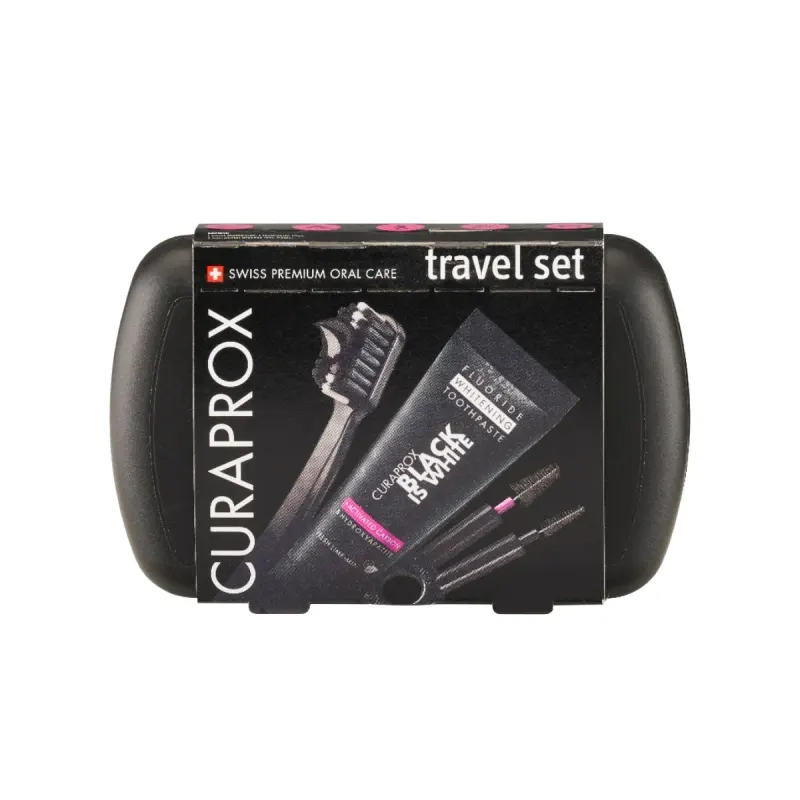 Kit Viagem Curaprox Travel Set Black Is White Escova de Dente + Creme Dental + Escovas Interdentais
