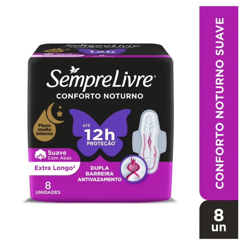 Absorvente Sempre Livre Conforto Noturno Cobertura Suave Com Abas com 8 unidades