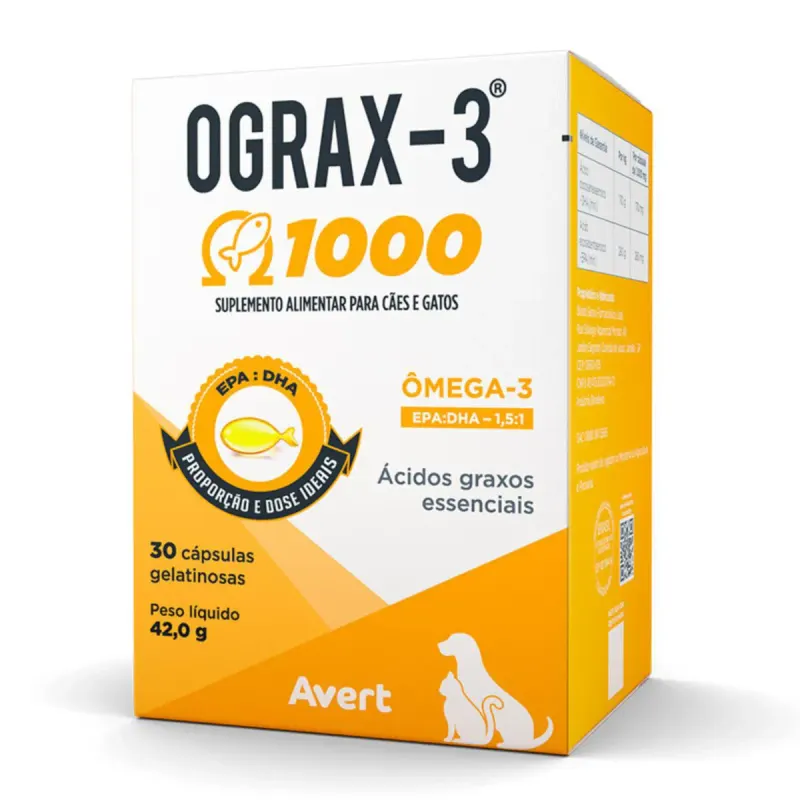 Suplemento Alimentar Ograx Ômega 3 1000Mg 30 Cápsulas para Cães e Gatos