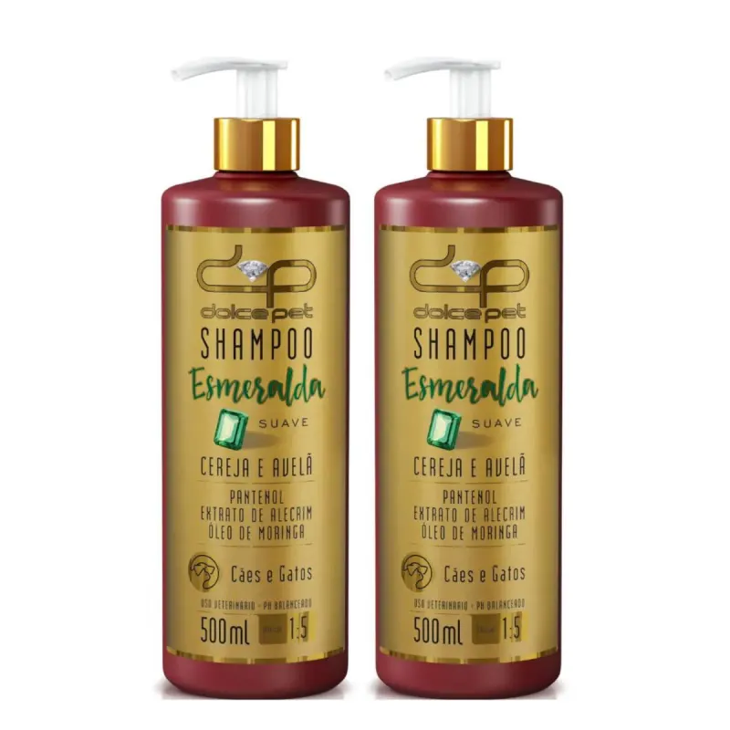 Kit 2 Shampoo Suave Cereja e Avelã Dolce Pet Cães e Gatos - 500 Ml