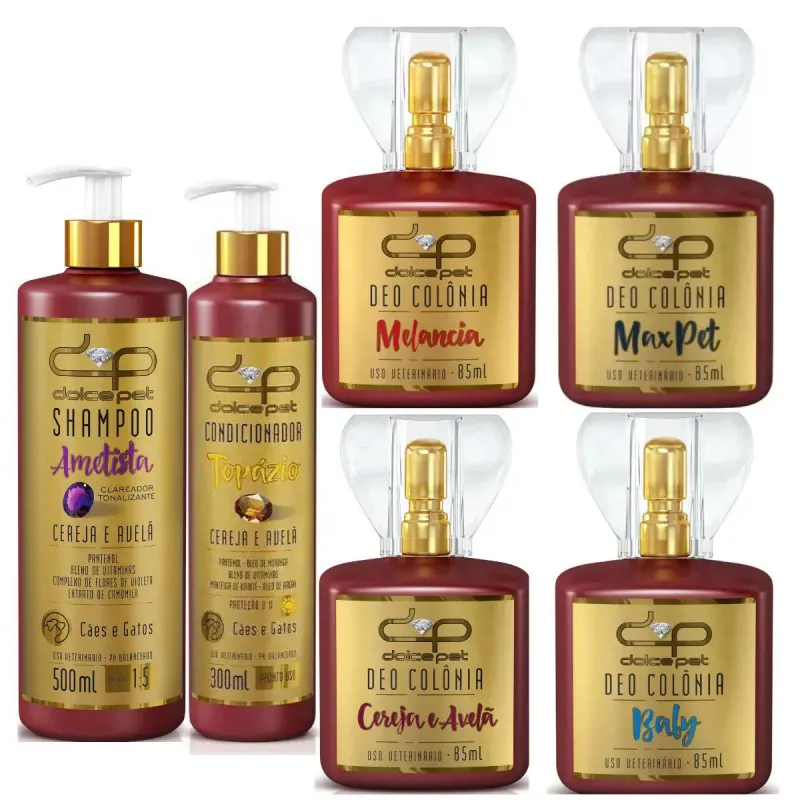 Kit Dolce Pet Shampoo Clareador Tonalizante + Condicionador Topázio + Deo Colônias Cereja e Avelã Cães e Gatos