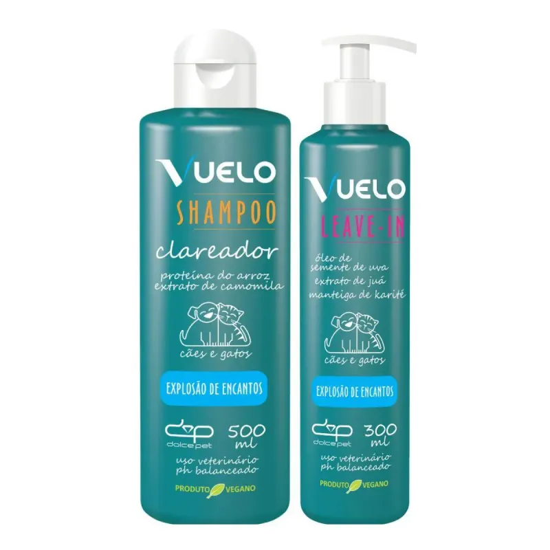 Kit Vuelo Shampoo Clareador + Leave-In Explosão de Encantos para Cães e Gatos