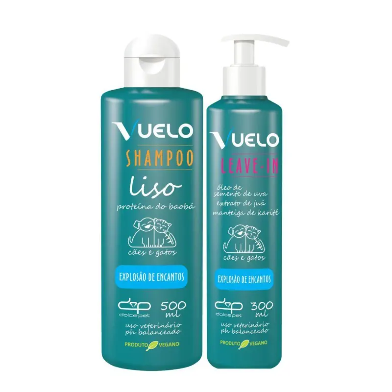 Kit Vuelo Shampoo Liso +Leave-In Explosão de Encantos para Cães e Gatos
