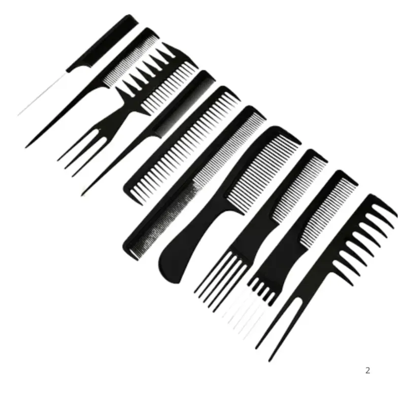Kit 10 Pentes Profissional Cabeleireiro Pente Fino Garfo Salão Barbeiro para Corte