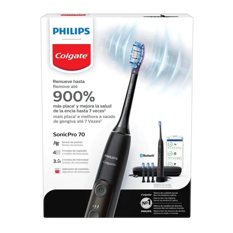 Escova de Dente Elétrica Philips Colgate SonicPro 70 + 3 Regis+ 1 Estojo