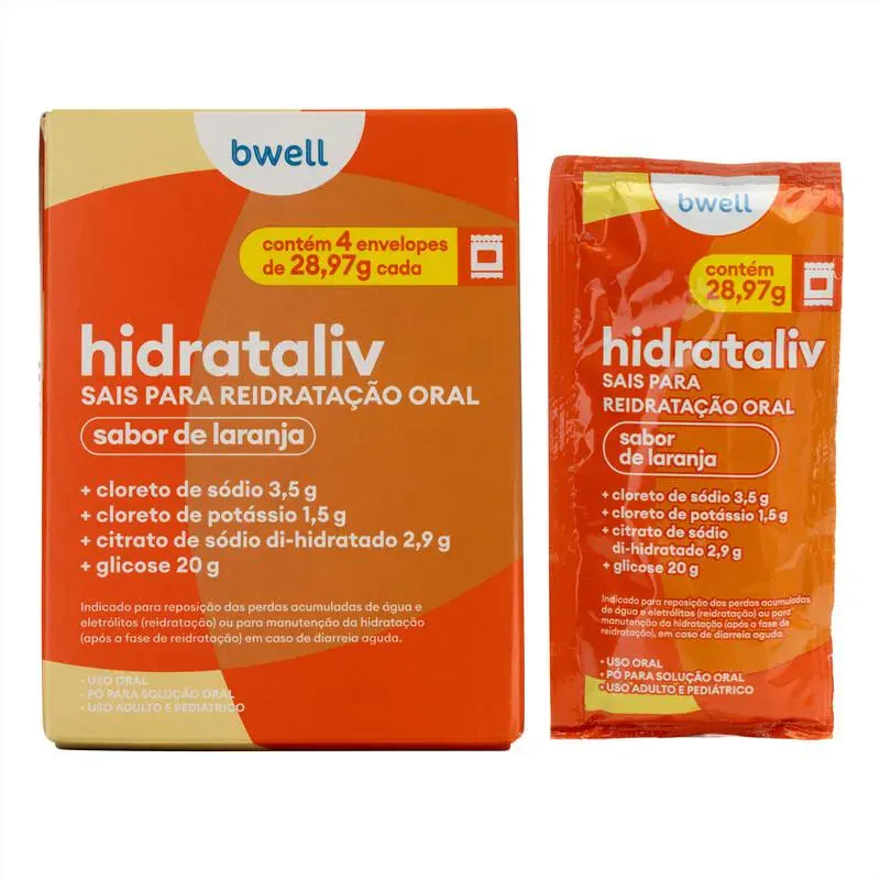 Sais para Reidratação bwell Hidrataliv Laranja 4 envelopes