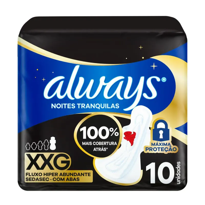 Absorvente Always Noites Tranquilas Seca XXG Com Abas 10 unidades