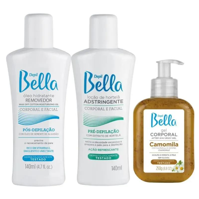 Kit Pré e Pós Depilação 140Ml + Gel Calmante Depil Bella