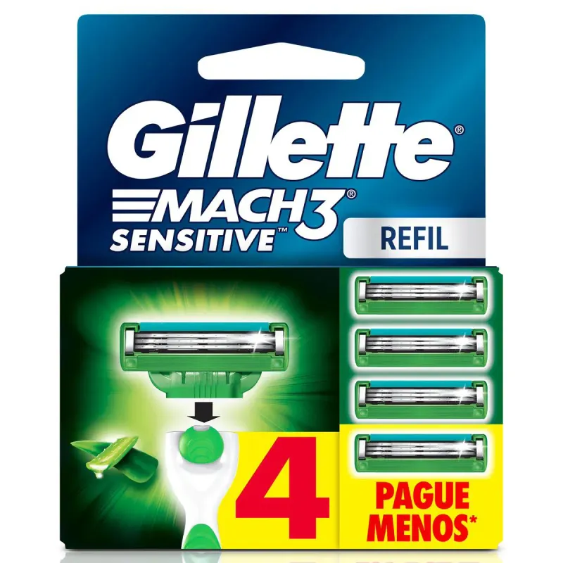 Carga para Aparelho de Barbear Gillette Mach3 Sensitive com 4 unidades