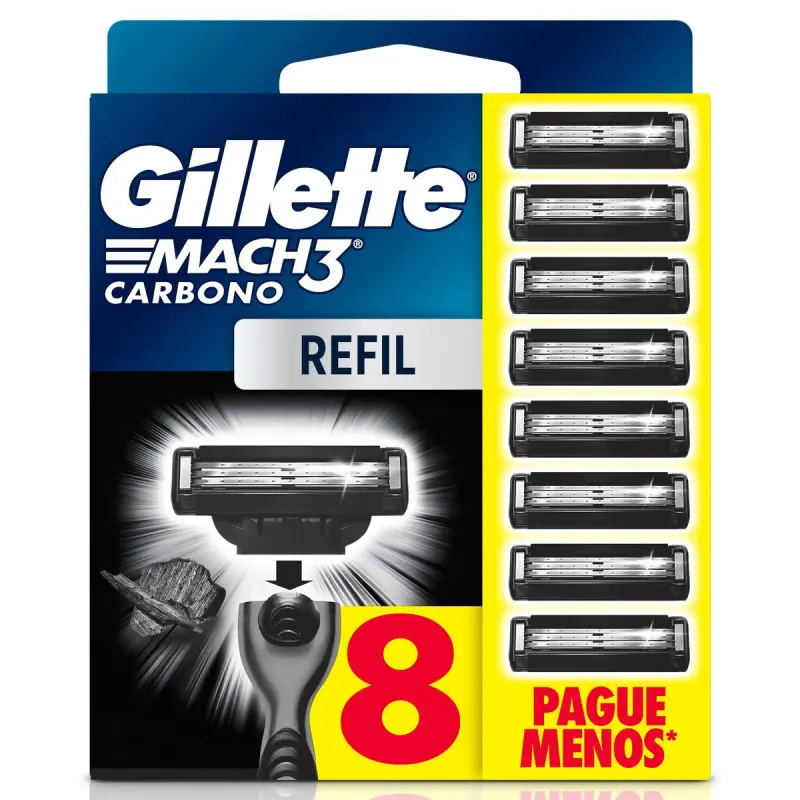 Carga para Aparelho de Barbear Descartável Gillette Mach3 Carbono Carvão Ativado 8 unidades