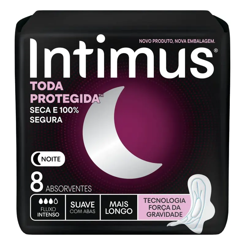 Absorvente Intimus Noturno Toda Protegida Com Abas Cobertura Suave 8 unidades