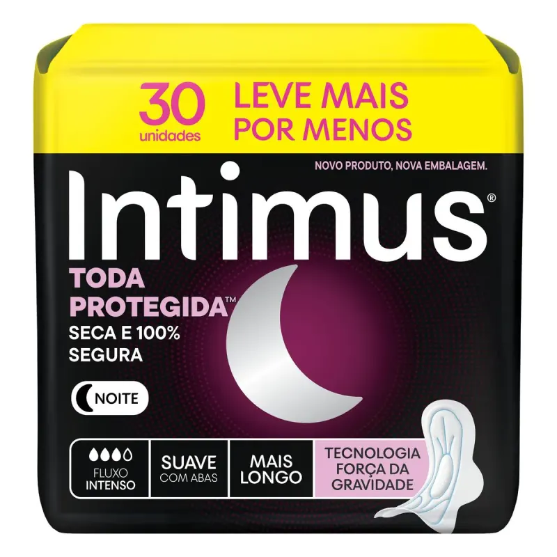 Absorvente Intimus Noturno Toda Protegida Cobertura Suave Com Abas 30 unidades