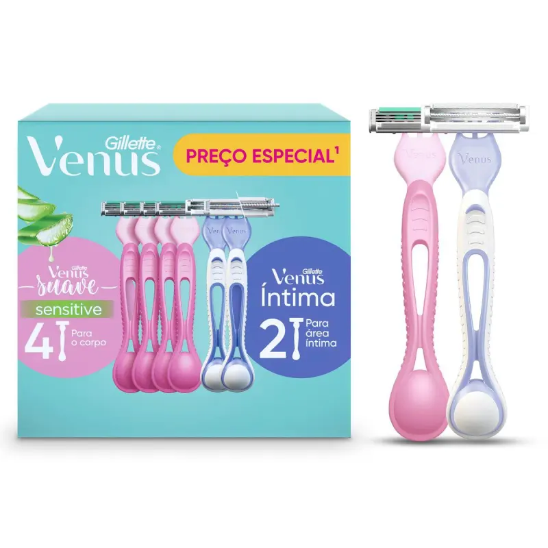 Kit Depilador Descartável Gillette Venus Suave 4 unidades + Vênus Íntima 2 unidades