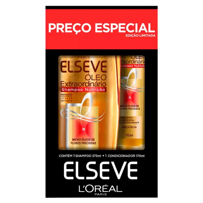 Kit L'Oréal Paris Óleo Extraordinário Shampoo Nutrição 375ml + Condicionador Nutrição 170ml