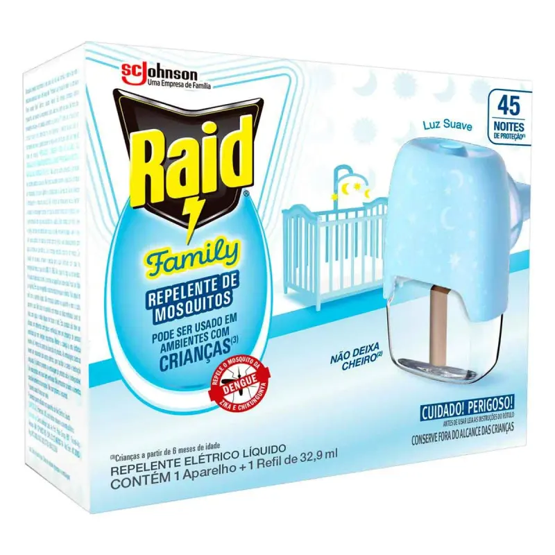 Kit Repelente Elétrico Raid Family 45 Noites Aparelho + Refil com 32,9ml