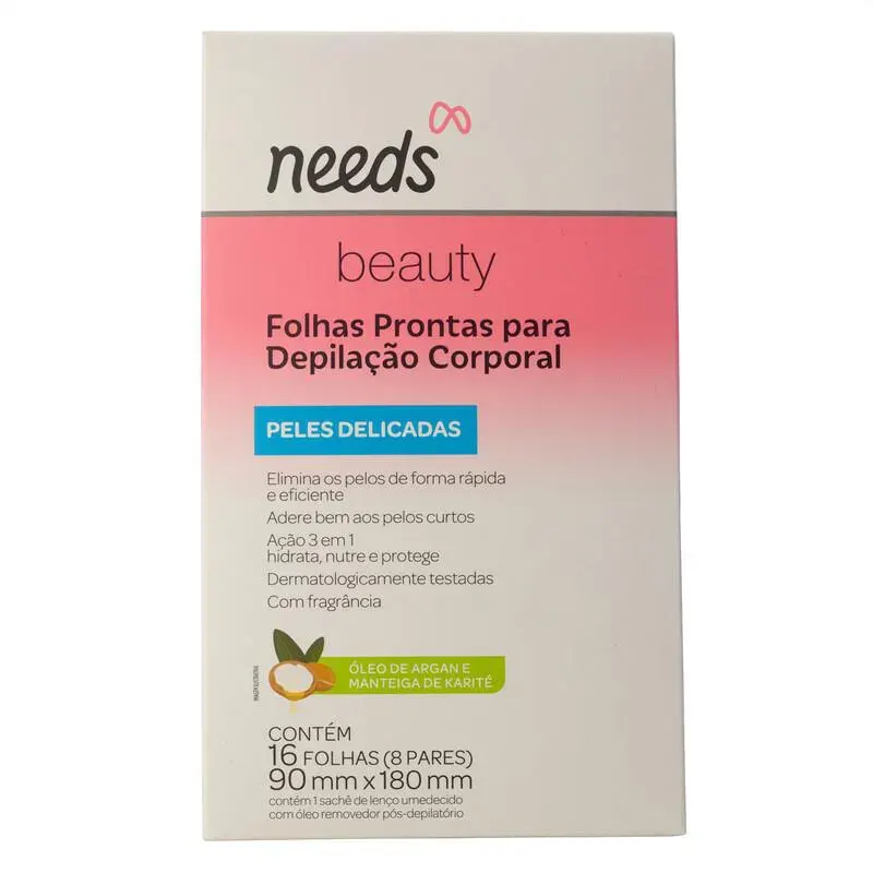 Folha Depilatória Corporal Needs Beauty Pele Delicada 16 Folhas