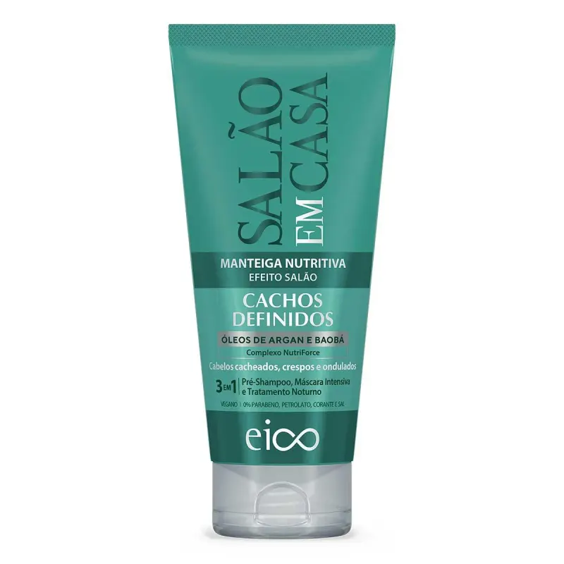 Manteiga Nutritiva 3 em 1 Cabelo Cacheado Eico Salão Em Casa Cachos Definidos 180ml