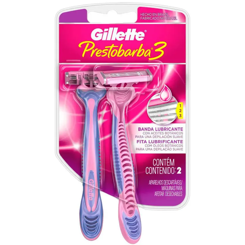 Aparelho de Depilar Feminino Gillette Prestobarba 3 com 2 unidades