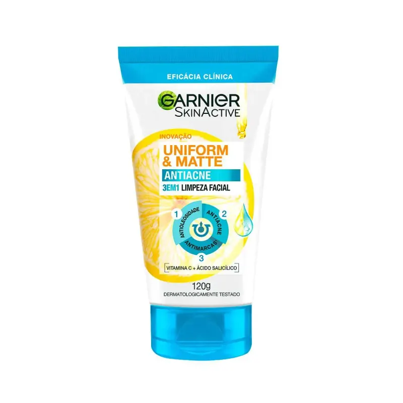 Esfoliante Garnier Uniform & Matte Antiacne 3 em 1 Limpeza Facial Limpa, Exfolia e Trata 120g