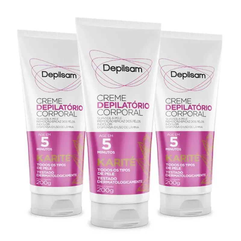 Kit Creme Depilatório Corporal Depilsam Karité 200g com 3 Unidades