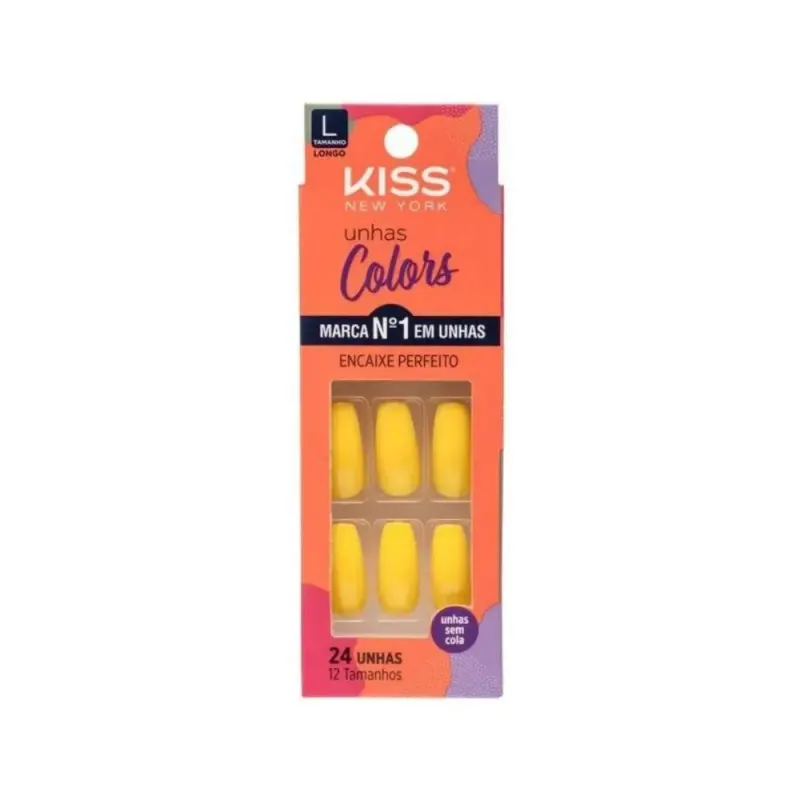 Unhas Postiças Colors Kiss New York Amarelo Canário Bailarina Longo