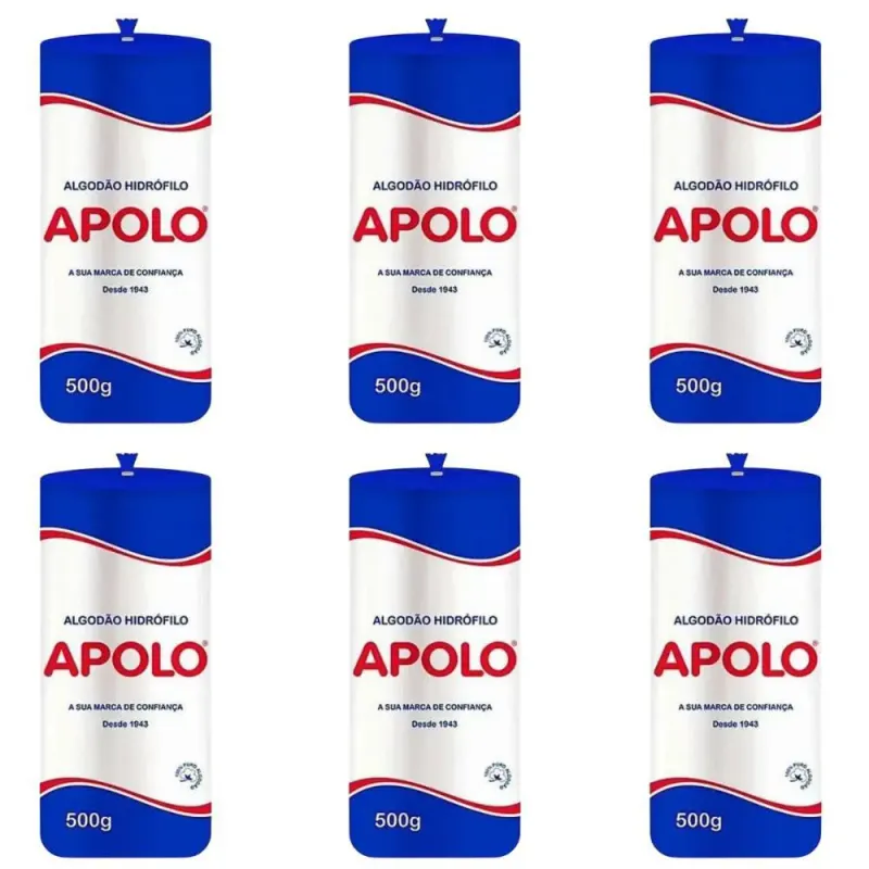Kit Algodão Hidrófilo Apolo em Rolo 500g C/6
